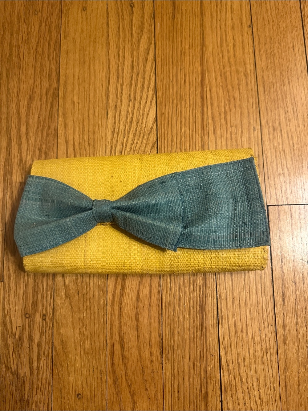 Mar Y Sol Linen Yellow Clutch with Teal Bow Accent
